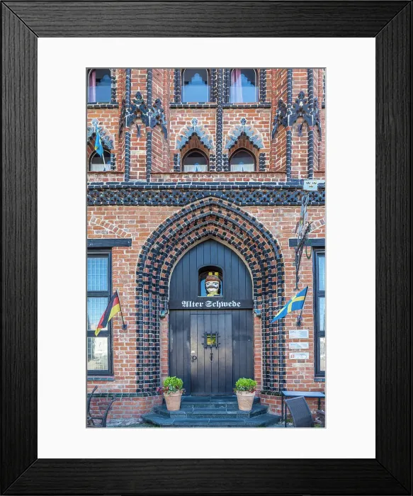 Framed Print : Historic Alter Schwede inn on the market square in the old town of Wismar, Mecklenburg-Western Pomerania, Baltic Sea, Northern Germany, Germany