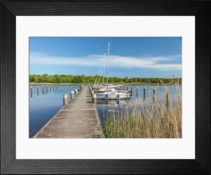 Framed Print : Jetty at the Bodden harbour of Prerow, Mecklenburg-Western Pomerania, Baltic Sea, Northern Germany, Germany