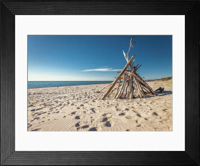 Framed Print : Driftwood tent on Darss West Beach, Mecklenburg-Western Pomerania, Baltic Sea, North Germany, Germany Framed Print : Driftwood tent on Darss West Beach, Mecklenburg-Western Pomerania, Baltic Sea, North Germany, Germany