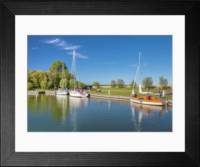 Framed Print : Sailing boats in the Bodden harbour of Althagen, Mecklenburg-Western Pomerania, Baltic Sea, Northern Germany, Germany