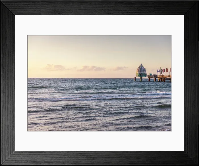 Framed Print : Diving gondola at the Zingst pier at sunset, Mecklenburg-Western Pomerania, Baltic Sea, Northern Germany, Germany