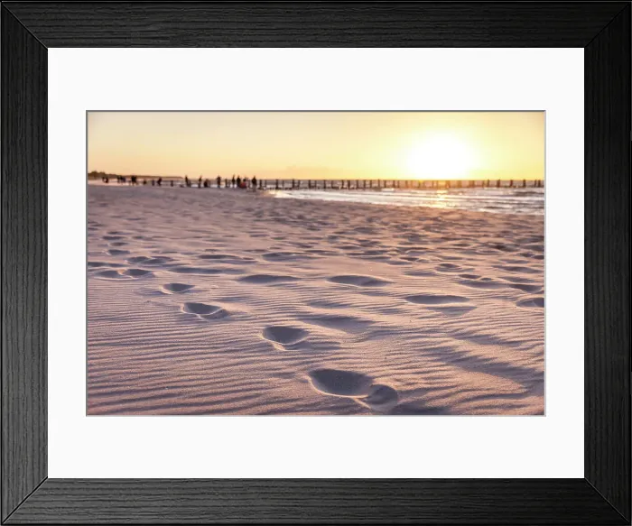 Framed Print : Footprints in the sand at Zingst Beach, Mecklenburg-West Pomerania, Baltic Sea, Northern Germany, Germany