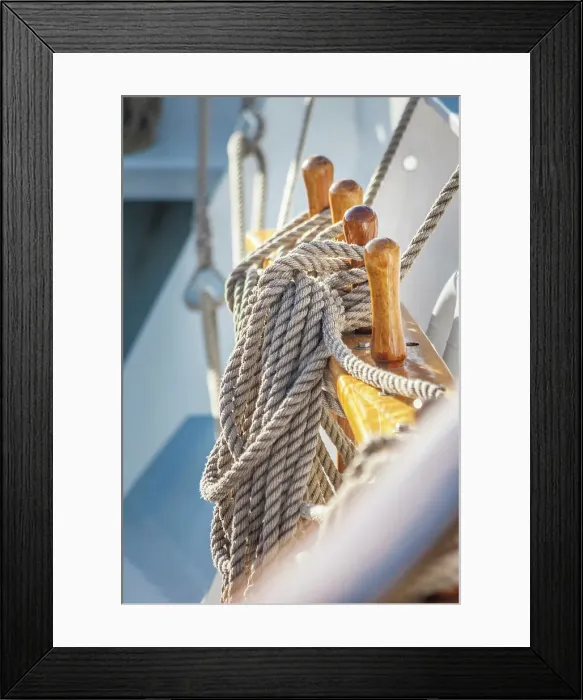 Framed Print : Detail of the ropes on the windjammer in the Bodden harbour of Zingst, Mecklenburg-Western Pomerania, Baltic Sea, North Germany, Germany Framed Print : Detail of the ropes on the windjammer in the Bodden harbour of Zingst, Mecklenburg-Western Pomerania, Baltic Sea, North Germany, Germany