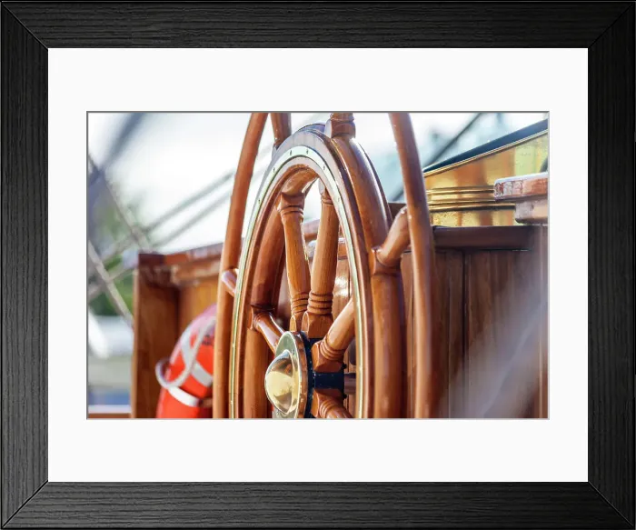 Framed Print : Steering wheel of a windjammer in the Bodden harbour of Zingst, Mecklenburg-Western Pomerania, Baltic Sea, Northern Germany, Germany Framed Print : Steering wheel of a windjammer in the Bodden harbour of Zingst, Mecklenburg-Western Pomerania, Baltic Sea, Northern Germany, Germany