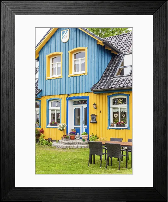 Framed Print : Colorfully painted wooden house in Born am Darss, Mecklenburg-West Pomerania, Baltic Sea, Northern Germany, Germany Framed Print : Colorfully painted wooden house in Born am Darss, Mecklenburg-West Pomerania, Baltic Sea, Northern Germany, Germany