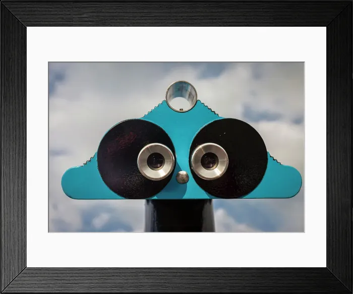 Framed Print : Turquoise-blue telescope at the Zingst pier, Mecklenburg-Western Pomerania, Baltic Sea, Northern Germany, Germany Framed Print : Turquoise-blue telescope at the Zingst pier, Mecklenburg-Western Pomerania, Baltic Sea, Northern Germany, Germany