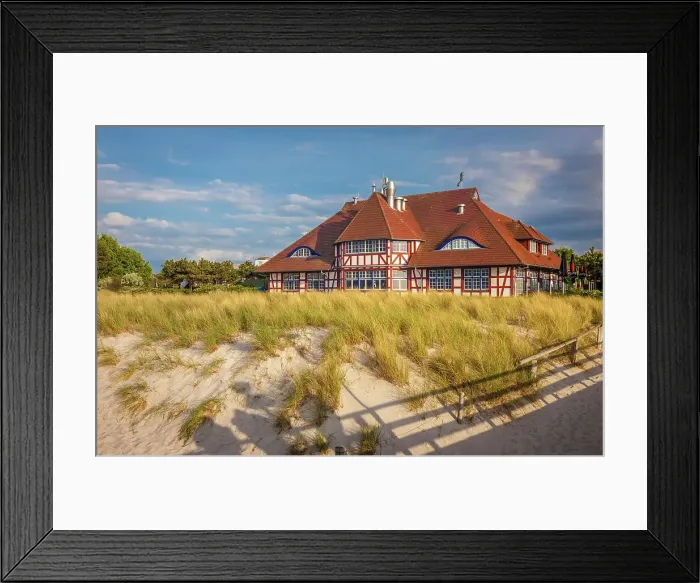 Framed Print : Half-timbered Kurhaus in the dunes in Zingst, Mecklenburg-Western Pomerania, Baltic Sea, North Germany, Germany Framed Print : Half-timbered Kurhaus in the dunes in Zingst, Mecklenburg-Western Pomerania, Baltic Sea, North Germany, Germany