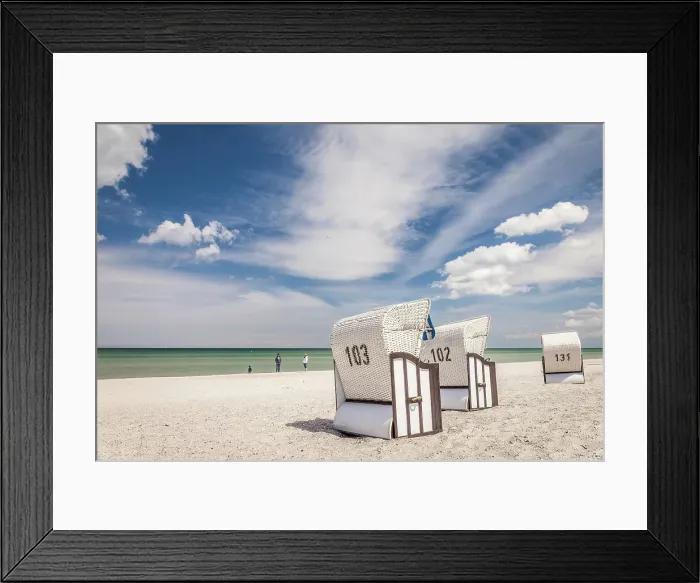 Framed Print : White beach chairs in Zingst, Mecklenburg-West Pomerania, Baltic Sea, North Germany, Germany