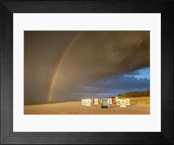 Framed Print : Beach chairs with rainbow after the storm on Prerow Beach, Mecklenburg-Western Pomerania, Baltic Sea, North Germany, Germany Framed Print : Beach chairs with rainbow after the storm on Prerow Beach, Mecklenburg-Western Pomerania, Baltic Sea, North Germany, Germany