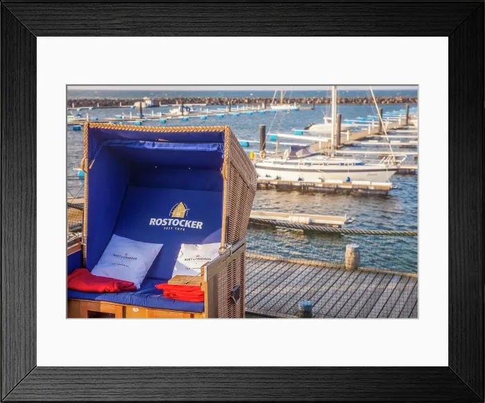 Framed Print : Beach chair in the marina of Kuehlungsborn, Mecklenburg-Western Pomerania, Baltic Sea, Northern Germany, Germany Framed Print : Beach chair in the marina of Kuehlungsborn, Mecklenburg-Western Pomerania, Baltic Sea, Northern Germany, Germany