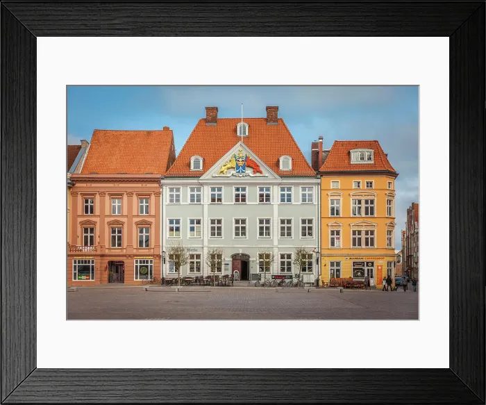 Framed Print : Colorful house facades in the historic old town of Stralsund, Mecklenburg-Western Pomerania, Baltic Sea, Northern Germany, Germany