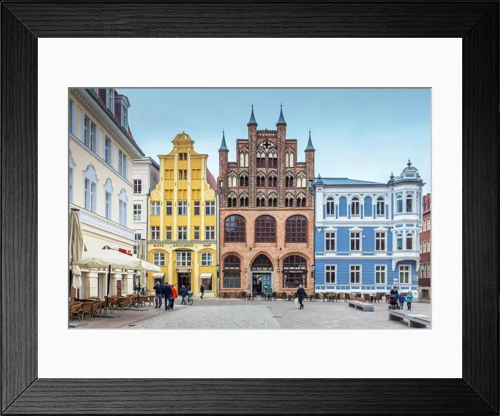 Framed Print : Historic houses at Alter Markt in Stralsund, Mecklenburg-West Pomerania, Baltic Sea, Northern Germany, Germany
