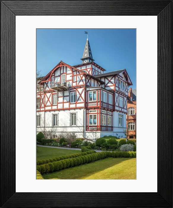 Framed Print : Historic half-timbered villa on the waterfront in Binz on Ruegen, Mecklenburg-Western Pomerania, Baltic Sea, North Germany, Germany
