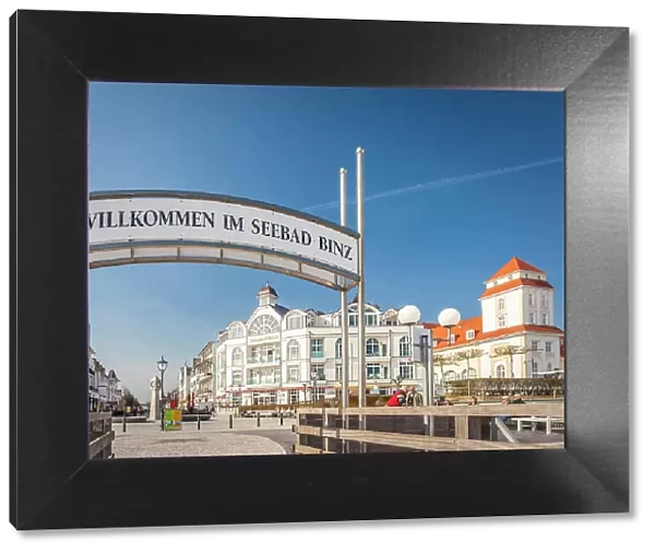 Binz pier on the island of Rugen with a view of the city, Mecklenburg-Western Pomerania, Baltic Sea, Northern Germany, Germany