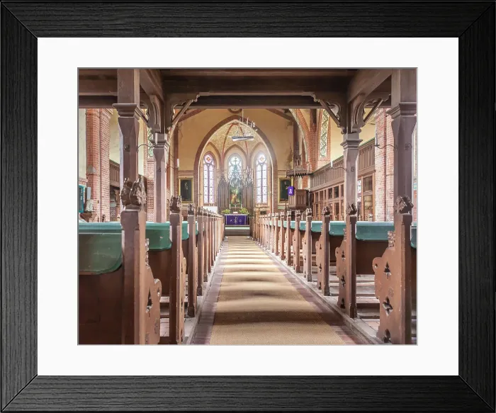 Framed Print : Interior and altar of the Evangelical Church in Wustrow, Mecklenburg-Western Pomerania, Baltic Sea, North Germany, Germany Framed Print : Interior and altar of the Evangelical Church in Wustrow, Mecklenburg-Western Pomerania, Baltic Sea, North Germany, Germany