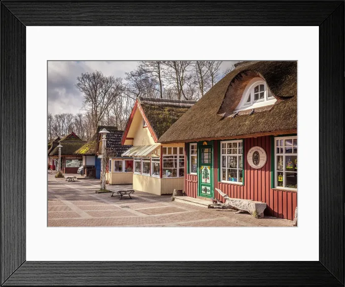 Framed Print : Row of shops with small shops at the pier of Prerow, Mecklenburg-Western Pomerania, Baltic Sea, Northern Germany, Germany Framed Print : Row of shops with small shops at the pier of Prerow, Mecklenburg-Western Pomerania, Baltic Sea, Northern Germany, Germany