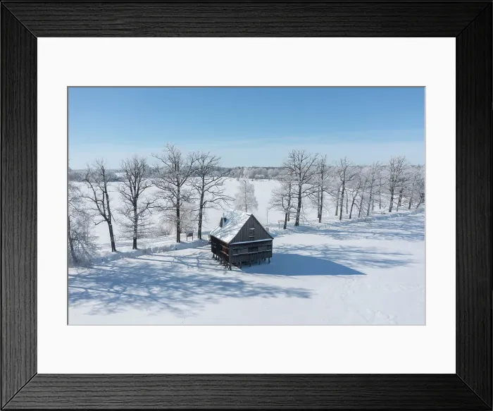 Framed Print : The pile house in the house pond in winter, landmark of the Plothen pond area, Thuringian Slate Mountains, Upper Saale nature park, Saale-Orla district, Thuringia, Germany Framed Print : The pile house in the house pond in winter, landmark of the Plothen pond area, Thuringian Slate Mountains, Upper Saale nature park, Saale-Orla district, Thuringia, Germany