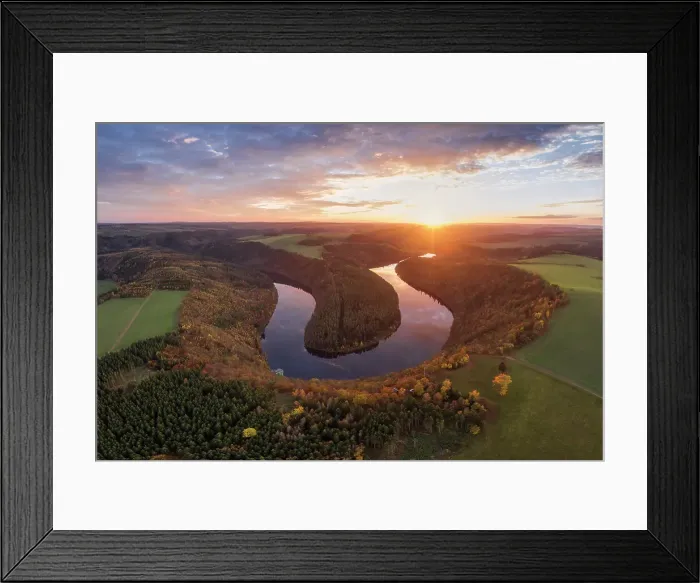 Framed Print : Saaleschleife- River bend, River Saale, Hohenwarte reservoir, evening atmosphere, nature Park Thuringian Slate Mountains, Upper Saale, Thuringia, Germany Framed Print : Saaleschleife- River bend, River Saale, Hohenwarte reservoir, evening atmosphere, nature Park Thuringian Slate Mountains, Upper Saale, Thuringia, Germany
