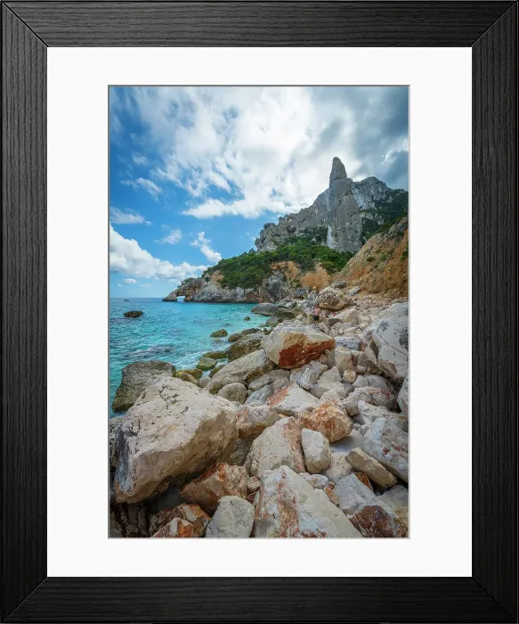 Framed Print : Europe, Italy, Sardinia. Cala Goloritze, the beach, the needle and the arch Framed Print : Europe, Italy, Sardinia. Cala Goloritze, the beach, the needle and the arch