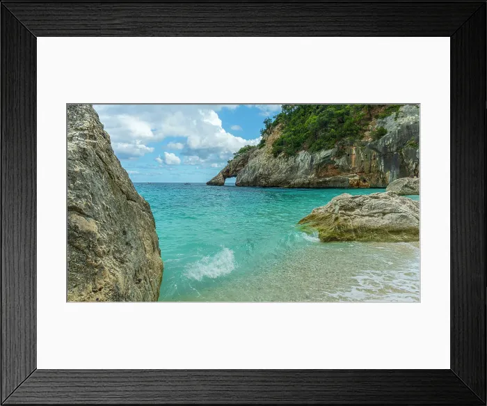 Framed Print : Europe, Italy, Sardinia. Cala Goloritze, the beach and the arch