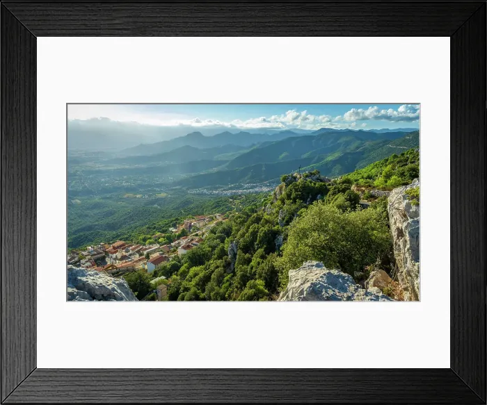 Framed Print : Europe, Italy, Sardinia. View from the mountain down to the village of Baunei Framed Print : Europe, Italy, Sardinia. View from the mountain down to the village of Baunei