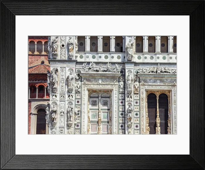 Framed Print : Abbey church facade, Certosa di Pavia monastery, Certosa di Pavia, Lombardy, Italy Framed Print : Abbey church facade, Certosa di Pavia monastery, Certosa di Pavia, Lombardy, Italy