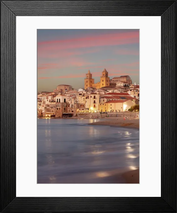 Framed Print : Italy, Sicily, Cefalu, the old town illuminated at sunset Framed Print : Italy, Sicily, Cefalu, the old town illuminated at sunset