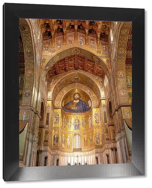 Italy, Sicily, Palermo, Monreale, Monreale Cathedral interior, Christ Pantocrator