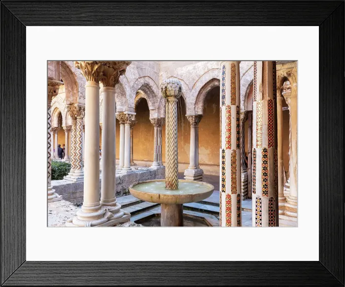 Framed Print : Italy, Sicily, Palermo, Monreale, Monreale Cathedral, the cloister of the Benedictine Abbey