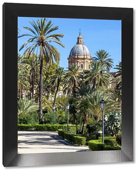 Italy, Sicily, Palermo, the Cathedral, a view of the dome of Palermo cathedral from a nearby park