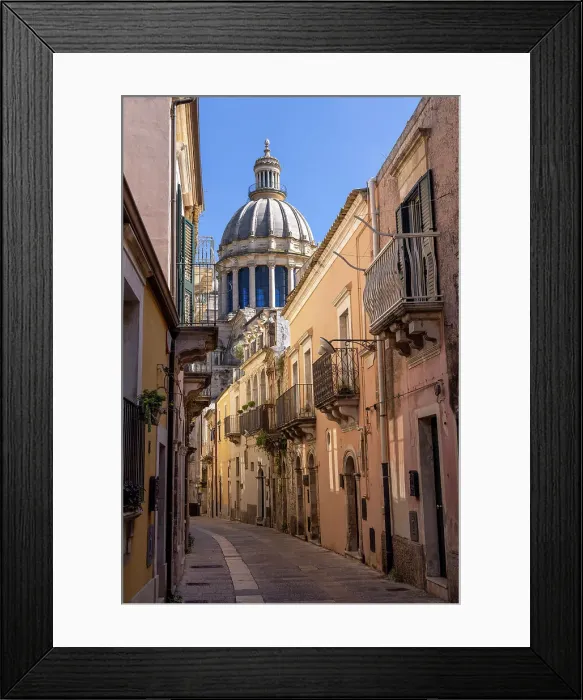 Framed Print : Italy, Sicily, Ragusa, a narrow street leads to the Cathedral in Ragusa Ibla Framed Print : Italy, Sicily, Ragusa, a narrow street leads to the Cathedral in Ragusa Ibla