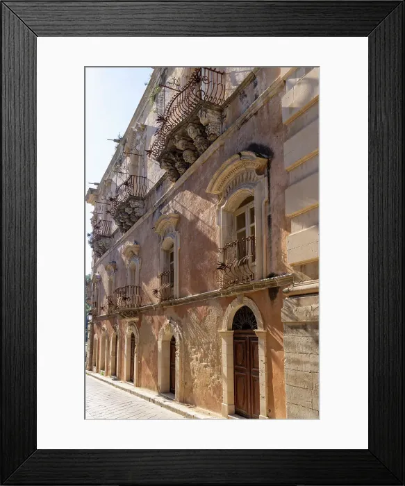 Framed Print : Italy, Sicily, Ragusa, a facade of a house in gothic style