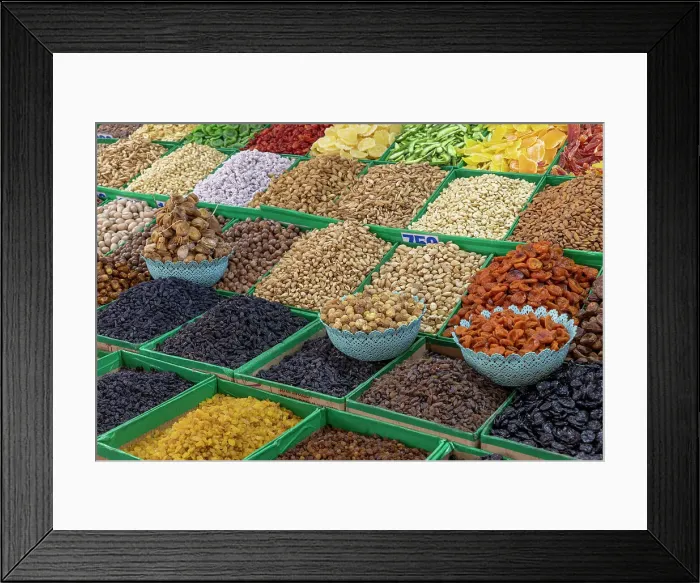 Framed Print : Kyrgyzstan, Bishkek, Osh bazaar, nuts & dried fruit Framed Print : Kyrgyzstan, Bishkek, Osh bazaar, nuts & dried fruit
