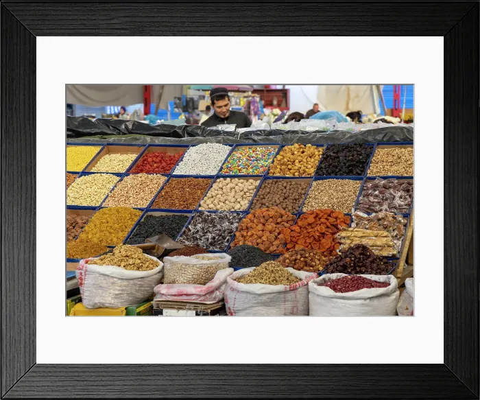 Framed Print : Kyrgyzstan, Bishkek, Osh bazaar, nuts, dried fruit & sweets Framed Print : Kyrgyzstan, Bishkek, Osh bazaar, nuts, dried fruit & sweets