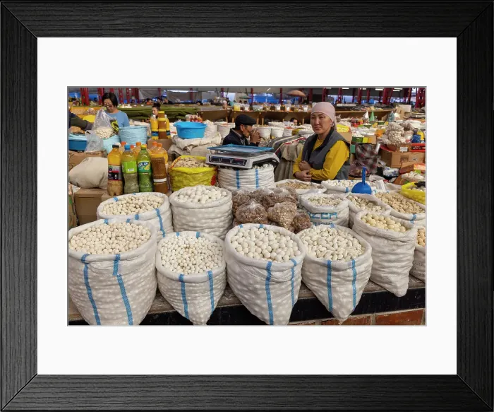 Framed Print : Kyrgyzstan, Bishkek, Osh bazaar, a local woman sells cheese balls Framed Print : Kyrgyzstan, Bishkek, Osh bazaar, a local woman sells cheese balls