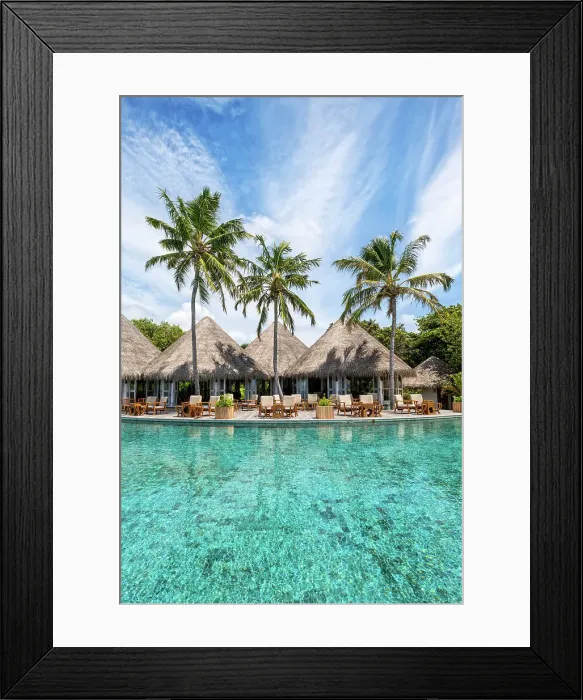 Framed Print : Swimming pool and a bar on a luxury resort, Baa Atoll, Maldives Framed Print : Swimming pool and a bar on a luxury resort, Baa Atoll, Maldives