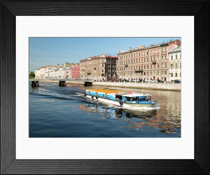 Framed Print : Morning reflections on Fontanka River, the largest and most prominent branch of the Neva, lined with palaces, museums and gardens, Saint Petersburg, Russia