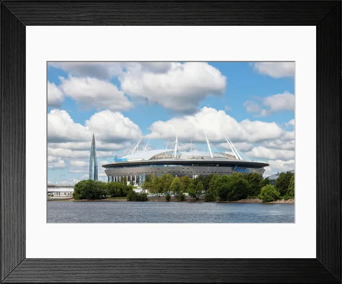 Framed Print : View towards Gazprom Arena (Krestovsky Stadium) and Lakhta Center, Saint Petersburg, Russia Framed Print : View towards Gazprom Arena (Krestovsky Stadium) and Lakhta Center, Saint Petersburg, Russia