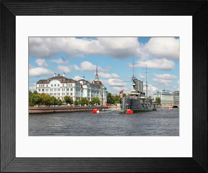 Framed Print : View towards Cruiser Aurora, that in 1917 fired a blank shot at the Winter Palace to start the revolution, and Nakhimov Naval School, Saint Petersburg, Russia Framed Print : View towards Cruiser Aurora, that in 1917 fired a blank shot at the Winter Palace to start the revolution, and Nakhimov Naval School, Saint Petersburg, Russia