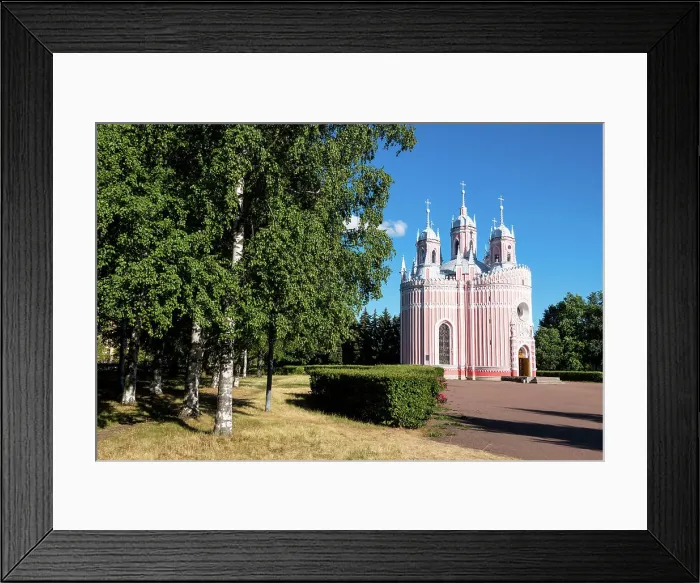 Framed Print : Church of St John the Baptist Chesme (Chesme Church), a rare example of early Gothic Revival influence in Russian church architecture, built in 1780 at the direction of Catherine the Great, Empress of Russia, Saint Petersburg, Russia