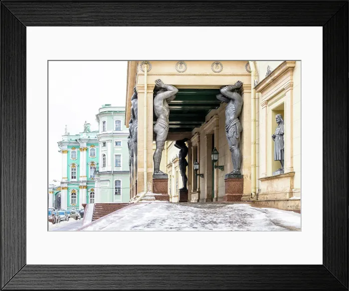 Framed Print : Atlantes - 10 grey granite giants by sculptor Alexander Terebenev, supporting the portico of the New Hermitage, Saint Petersburg, Russia Framed Print : Atlantes - 10 grey granite giants by sculptor Alexander Terebenev, supporting the portico of the New Hermitage, Saint Petersburg, Russia