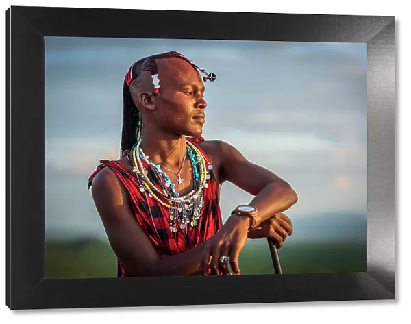 Africa, Tanzania, Manyara Region. Portrait of a young Msai warrior