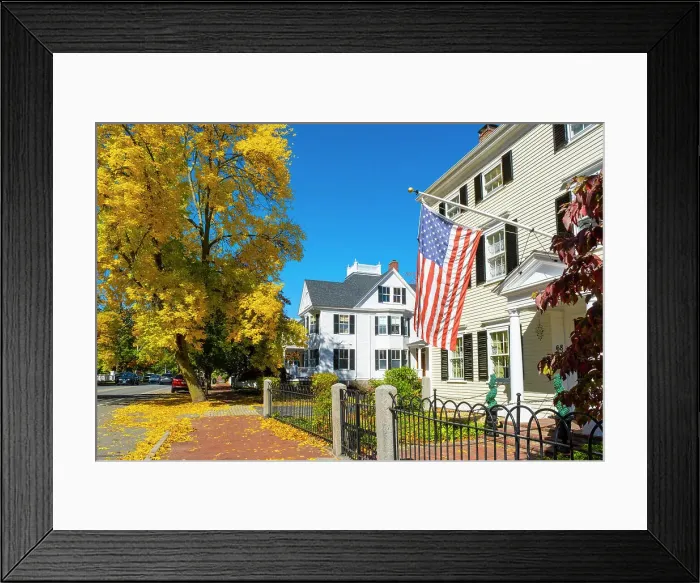 Framed Print : American Flag outside home, Newburyport, Massachusetts, USA Framed Print : American Flag outside home, Newburyport, Massachusetts, USA