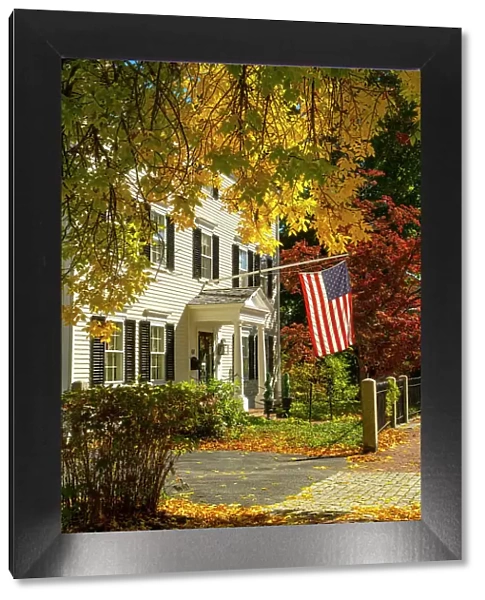 American Flag outside home, Newburyport, Massachusetts, USA