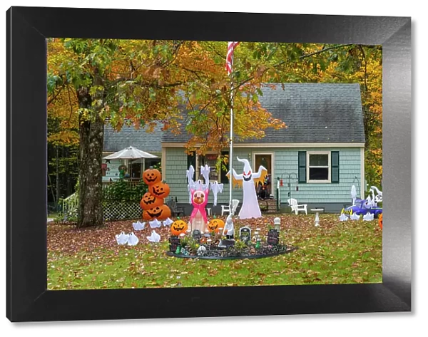 Halloween display outside house, Maine, New England, USA