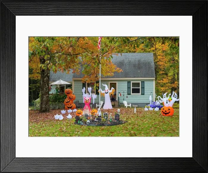 Framed Print : Halloween display outside house, Maine, New England, USA Framed Print : Halloween display outside house, Maine, New England, USA