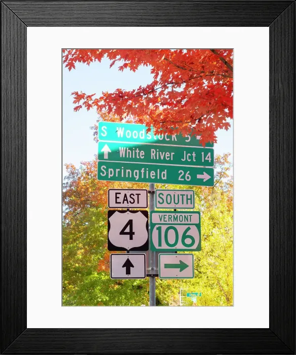 Framed Print : Road signs, Woodstock, Vermont, USA Framed Print : Road signs, Woodstock, Vermont, USA