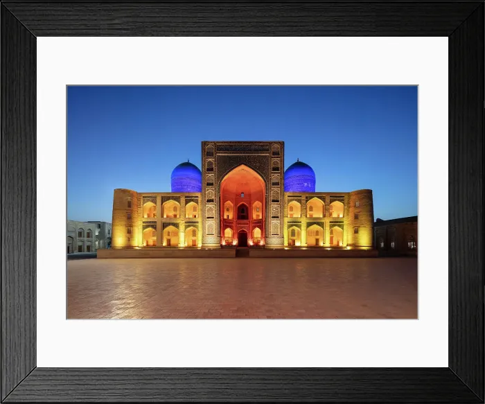 Framed Print : Uzbekistan, Bukhara, Po-i-Kalyan, Kalon Mosque illuminated at sunset