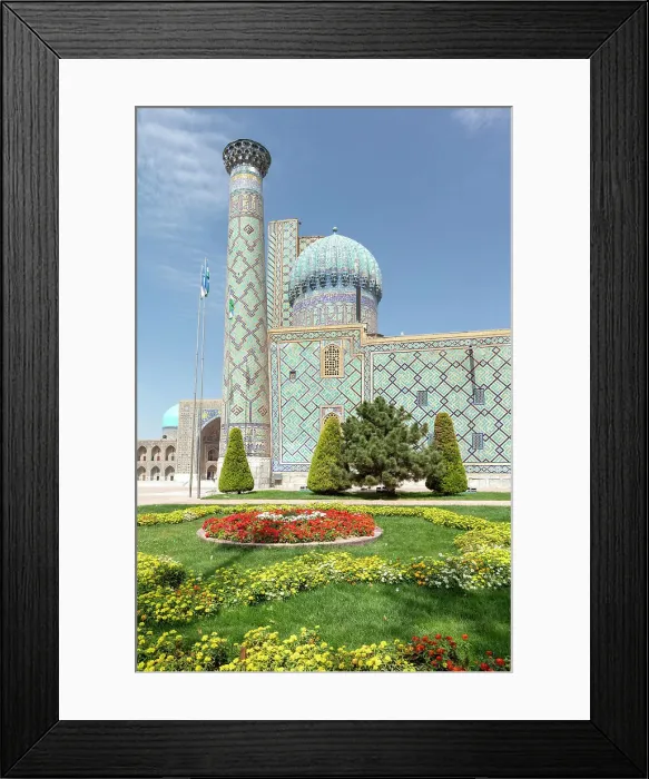 Framed Print : Uzbekistan, Samarkand, Registan square garden and minaret Framed Print : Uzbekistan, Samarkand, Registan square garden and minaret