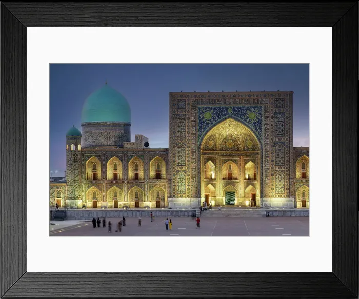 Framed Print : Uzbekistan, Samarkand, Registan square lit up at night Framed Print : Uzbekistan, Samarkand, Registan square lit up at night
